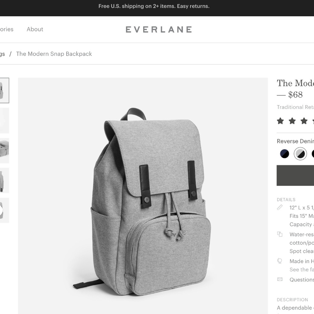 Everlane Modern Snap Backpack Gray Bag 2017 Style